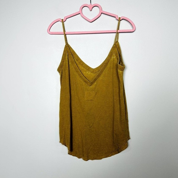 Chaser NWT Double V-Neck Ribbed Casual Cami Tank Top Marigold/Gold Size Medium - Picture 2 of 3